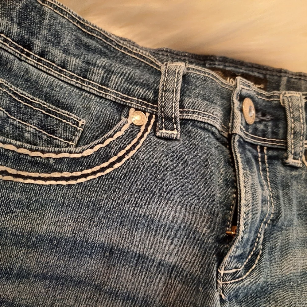 Denim Jean Shorts - White Crochet Trim Jordacie - Girls Size 8